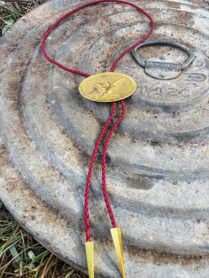 Bolo Tie - Antique Eagle & Red Combo
