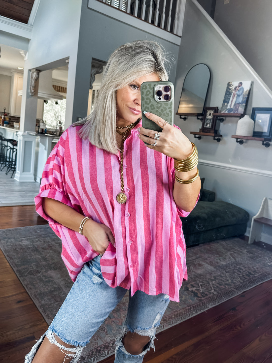 Love You More Striped Button Down Top