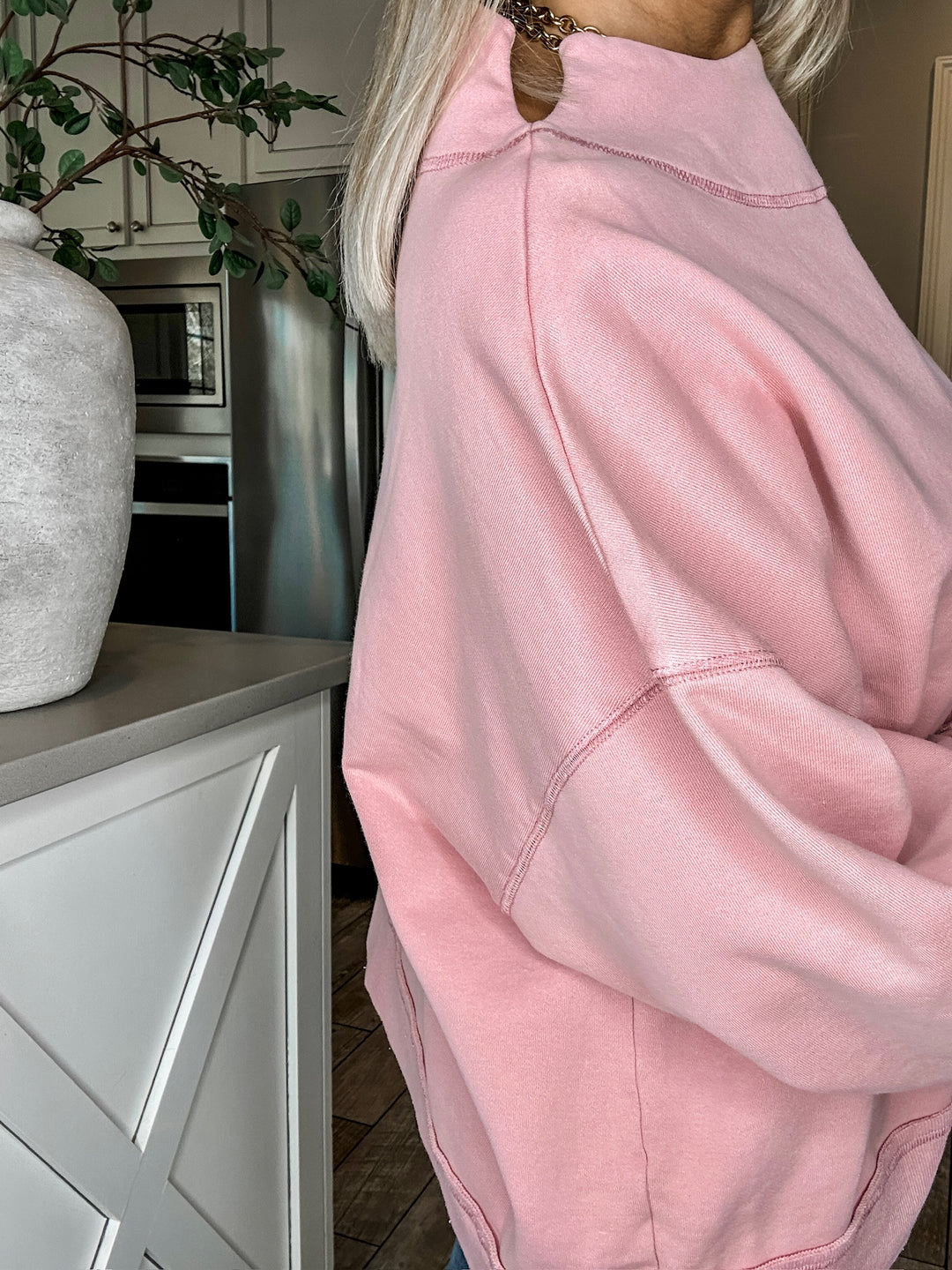 Perfectly Worn Mineral Wash Mock Neck - Pink