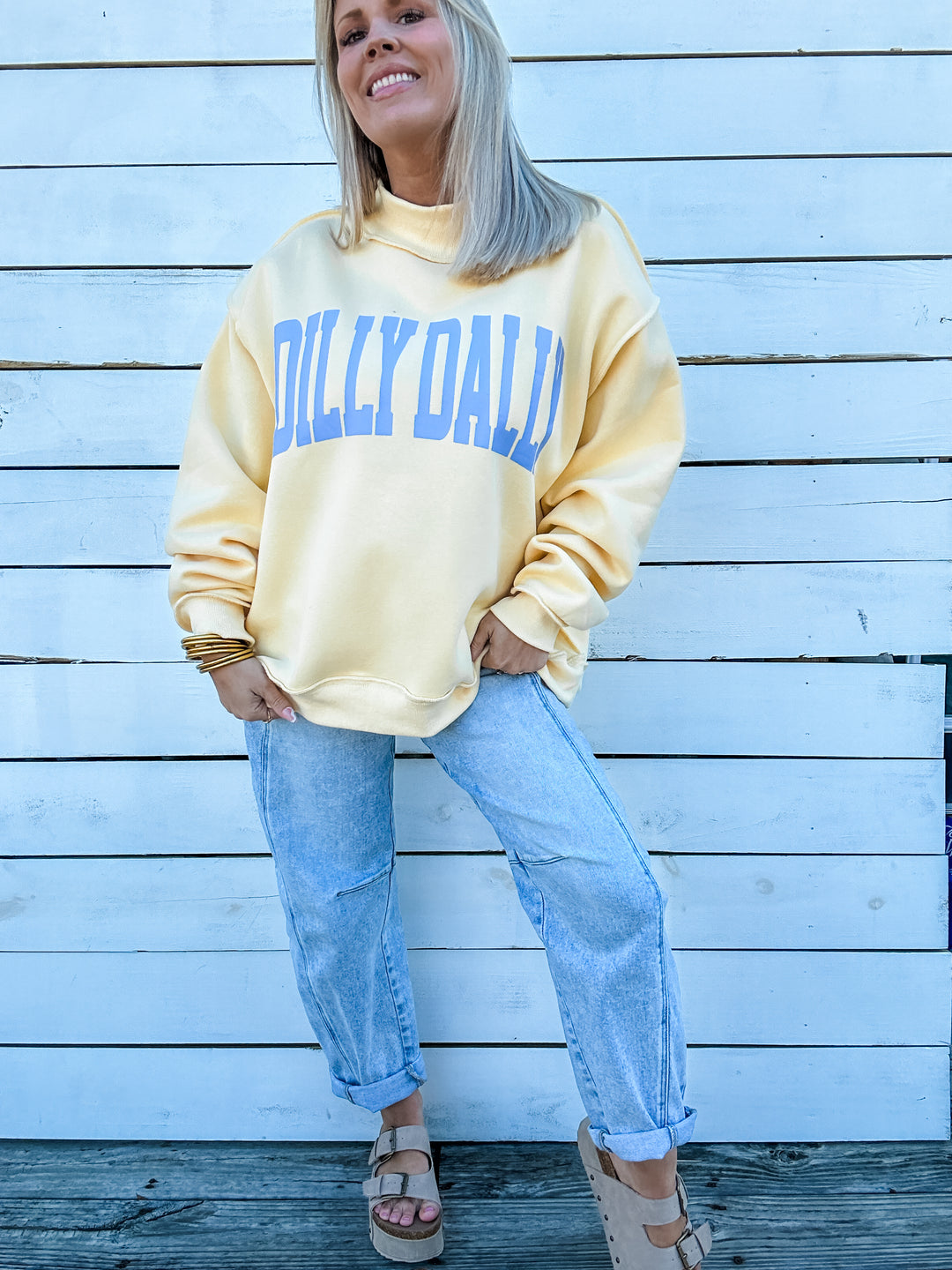 Dilly Dally Mock Neck Sweatshirt - Butter Yellow