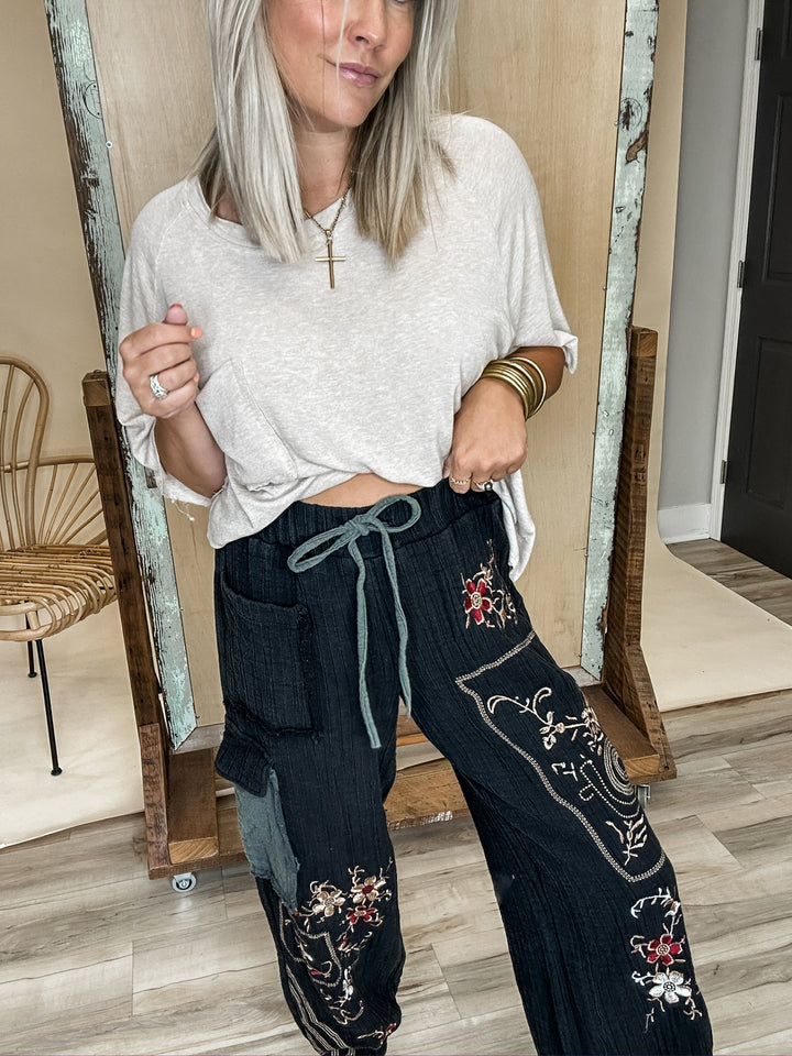 Twisted Bloom Embroidered Joggers