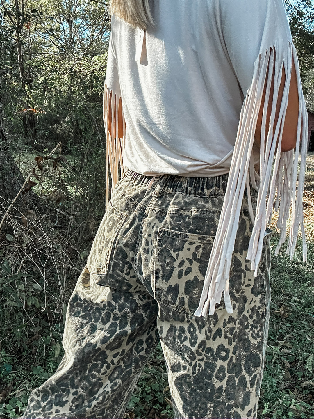 True Story Leopard Crop Button Fly Denim