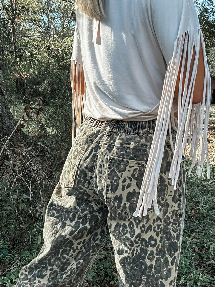 True Story Leopard Crop Button Fly Denim