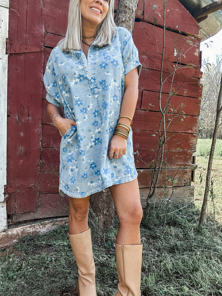 Boho Blue Denim Dress