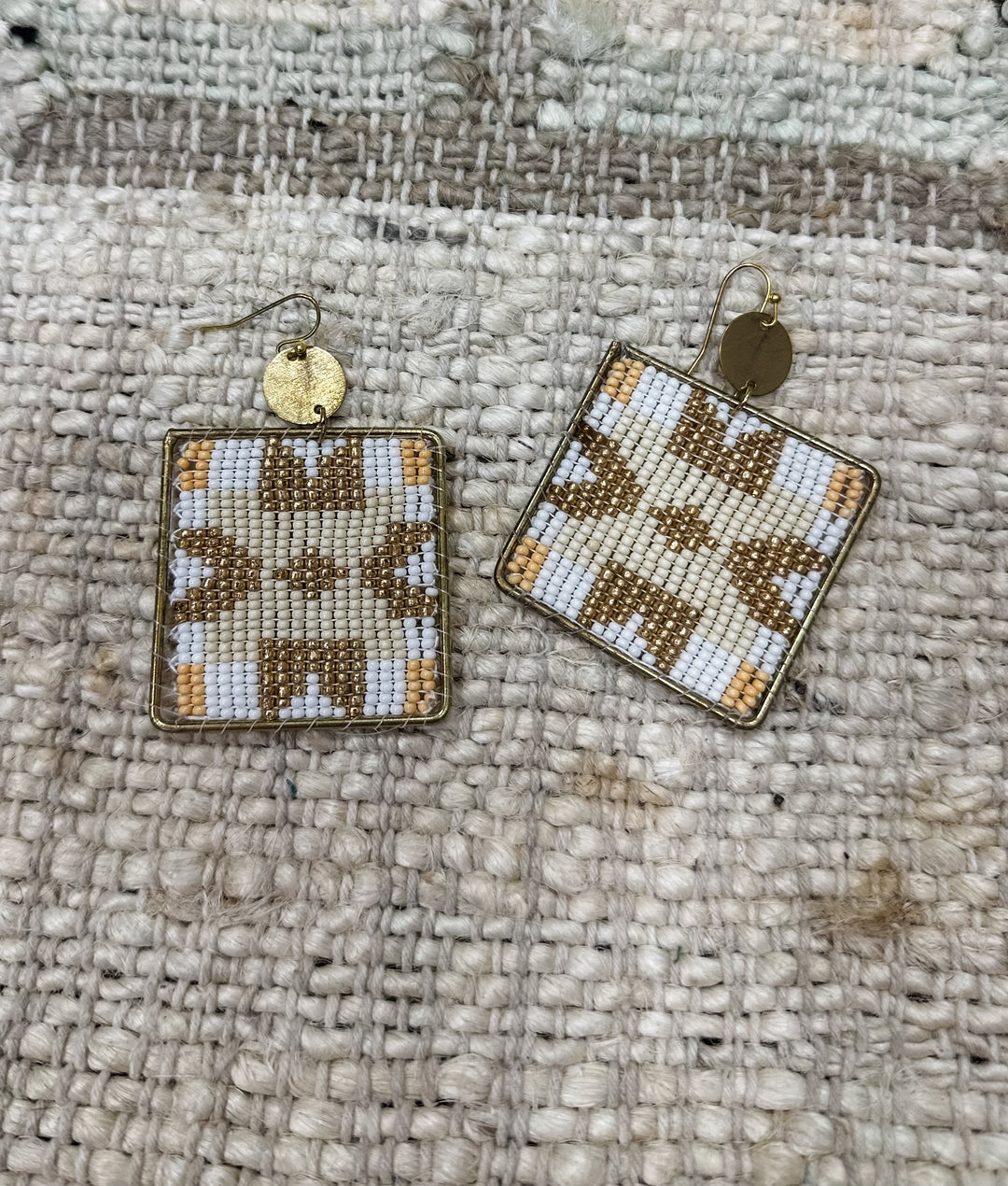 Natural Square Beaded Earrings