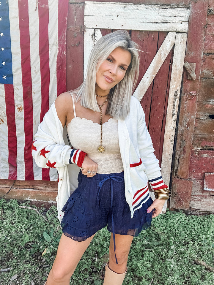 Dainty Drama Tiered Ruffle Shorts - Navy