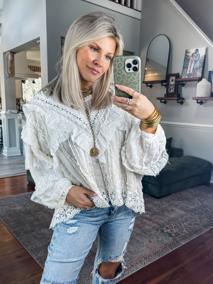Statement Stitch Lace Top - Ivory