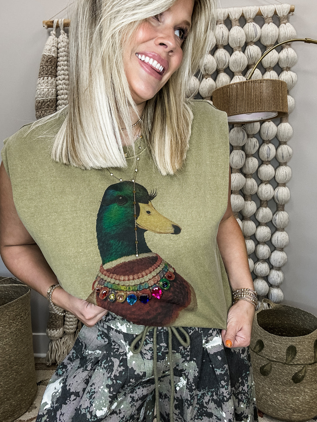 Wild & Well Dressed Jeweled Collar Mallard Muscle Tee