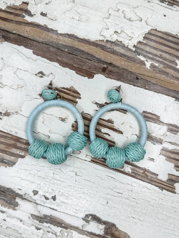 Raffia Wrapped Circle Earrings - Mint