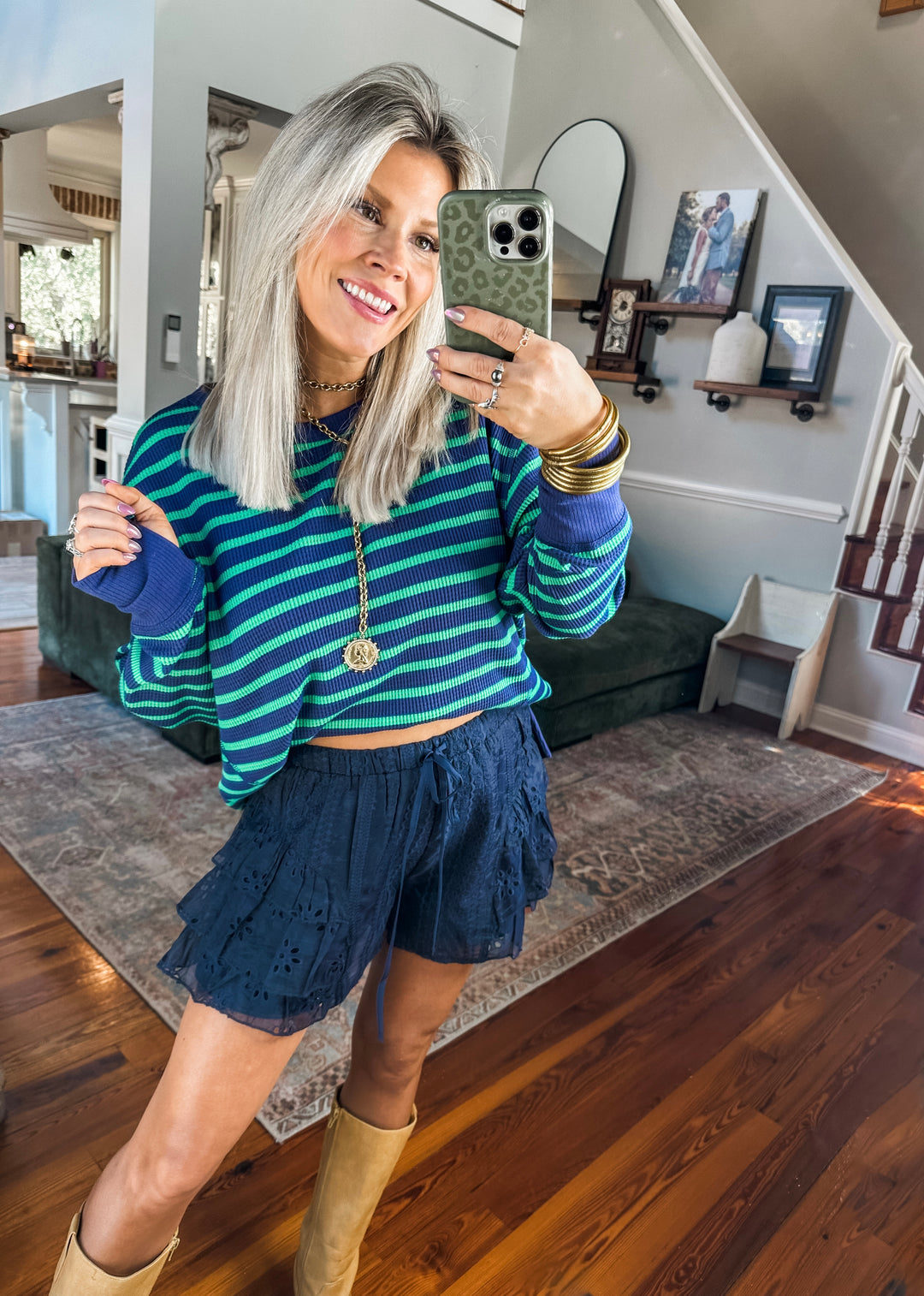 Dainty Drama Tiered Ruffle Shorts - Navy