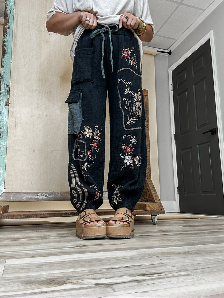 Twisted Bloom Embroidered Joggers