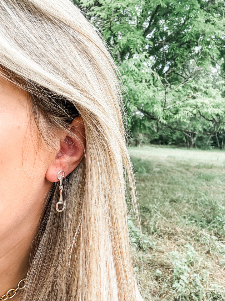 Linked Horse Bit Earrings - Silver