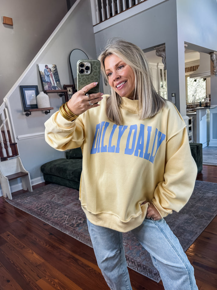 Dilly Dally Mock Neck Sweatshirt - Butter Yellow