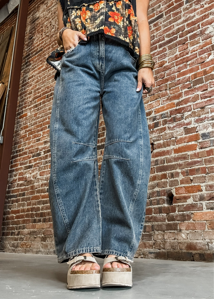 Downtown Dark Wash Barrel Denim