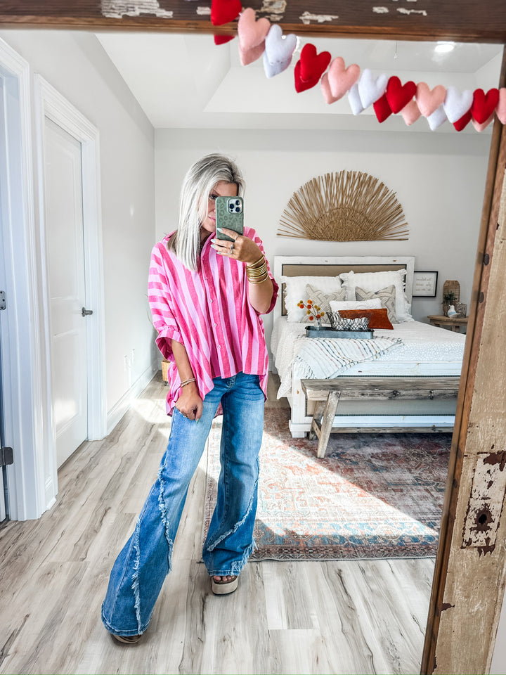 Love You More Striped Button Down Top