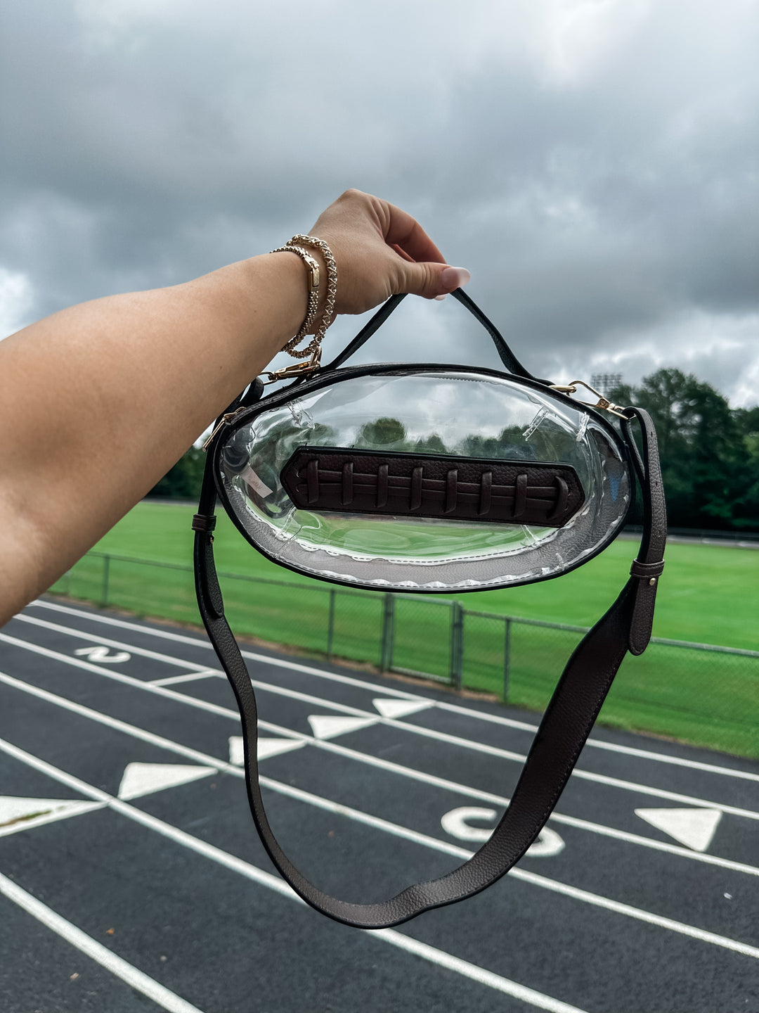 Dark Brown Football Style Clear Bag