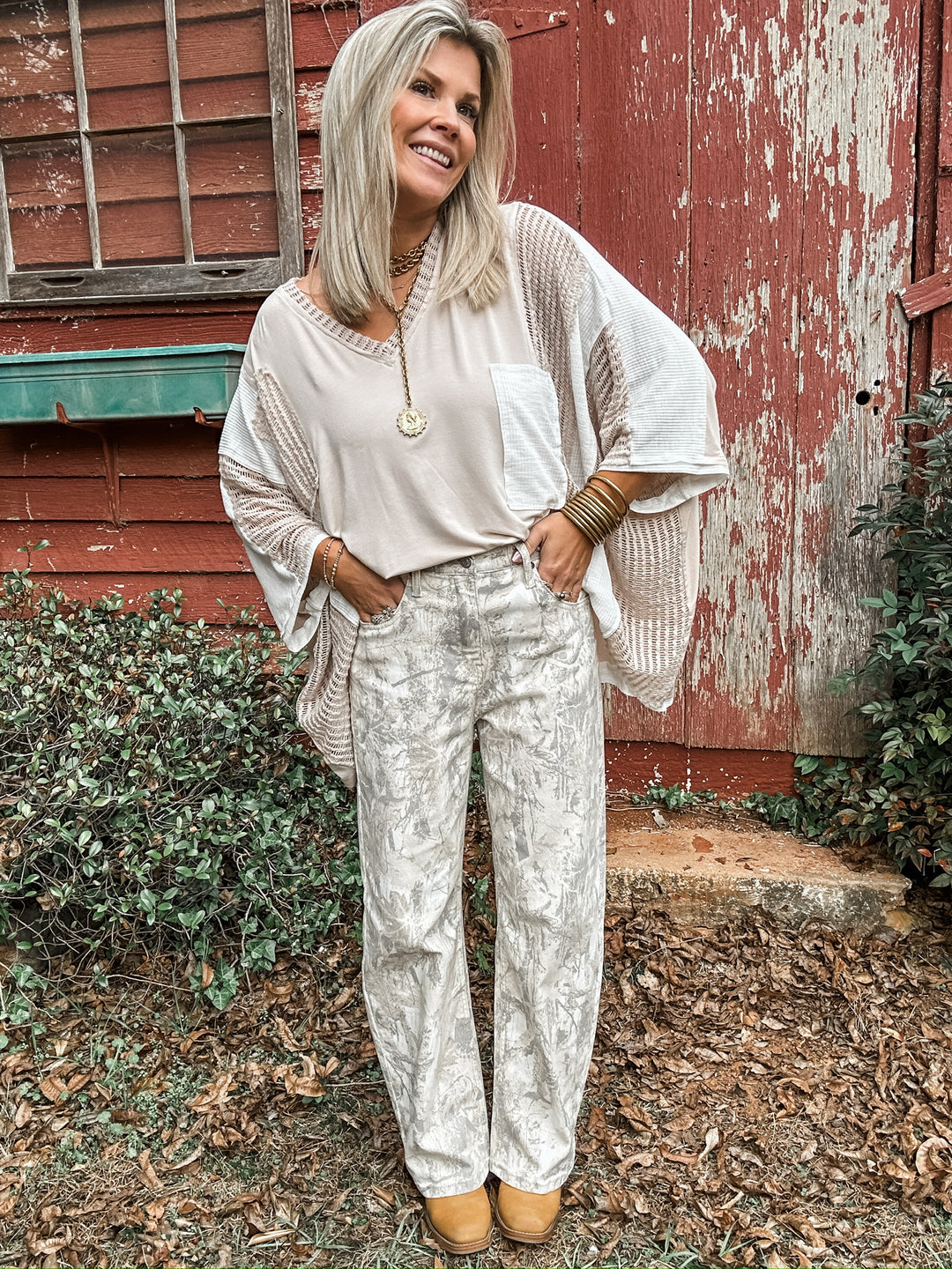 Take Chances Patchwork Top - Oatmeal