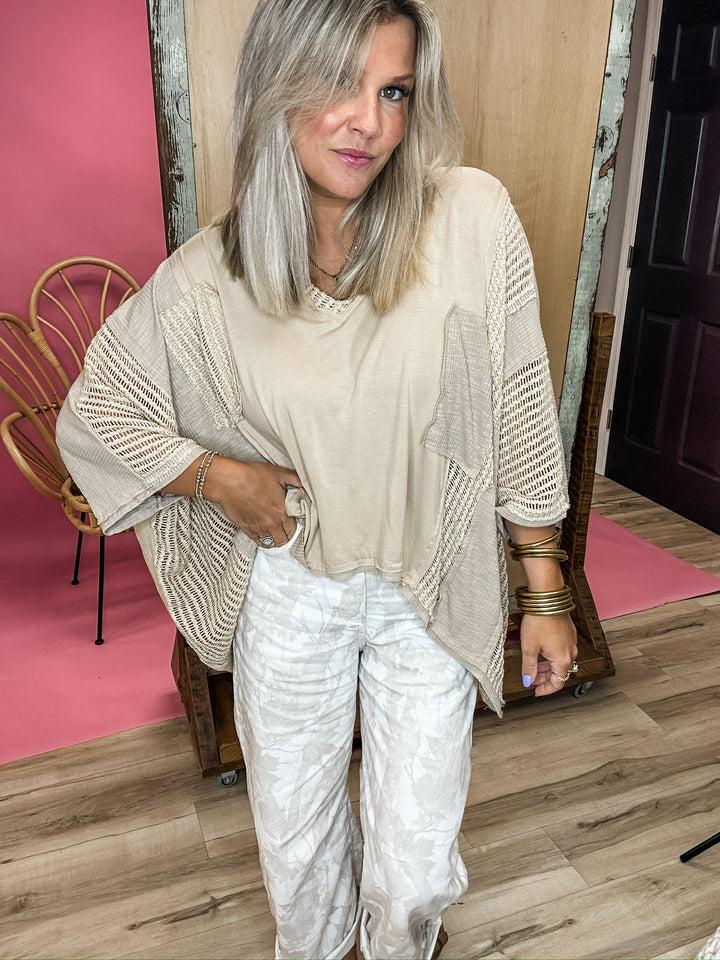 Take Chances Patchwork Top - Latte