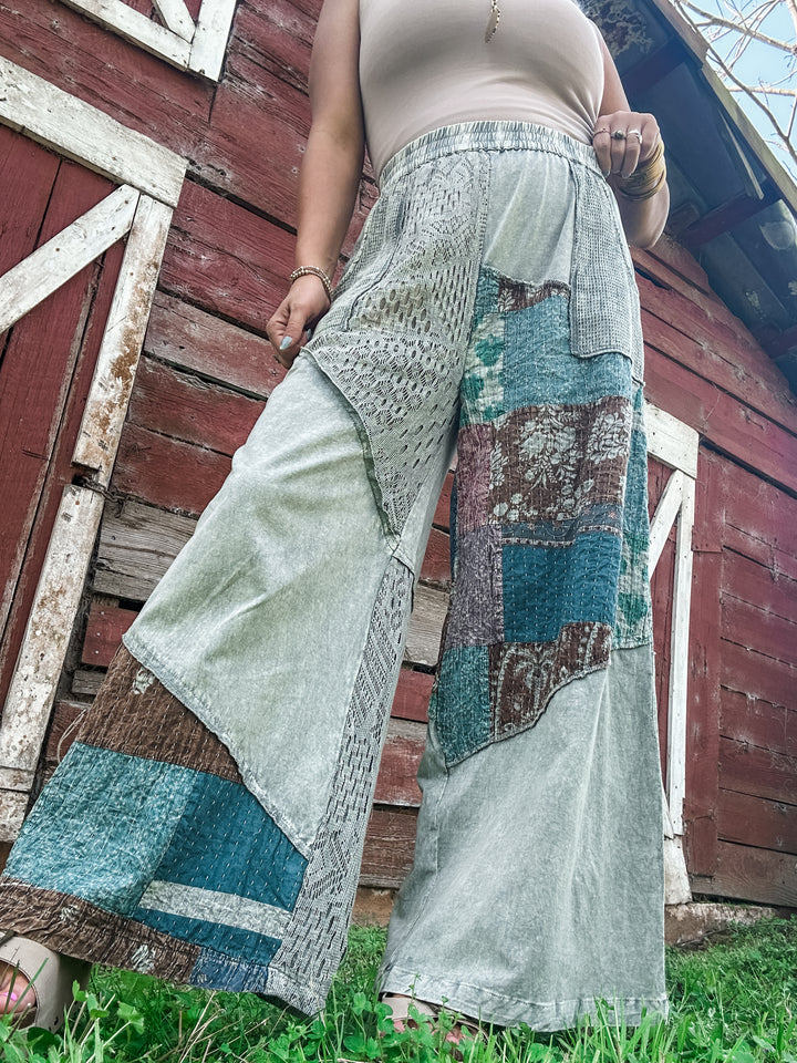Patchwork Rambler Wide Leg Bottoms