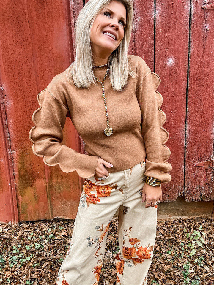 On the Edge Scalloped Sleeve Sweater