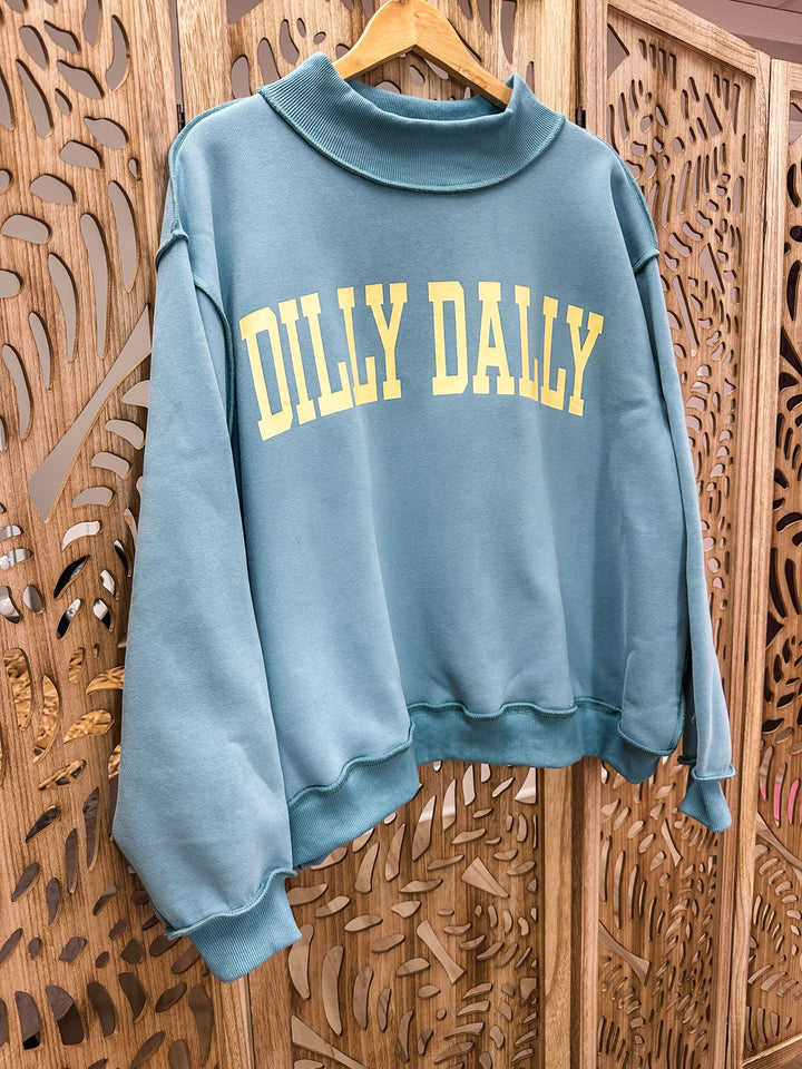 Dilly Dally Mock Neck Sweatshirt - Blue