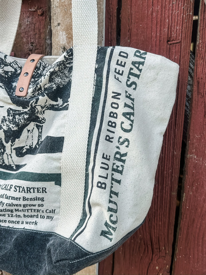 Vintage Blue Ribbon Canvas Tote