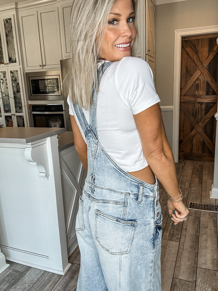 Believe Me Barrel Overalls - Light Wash
