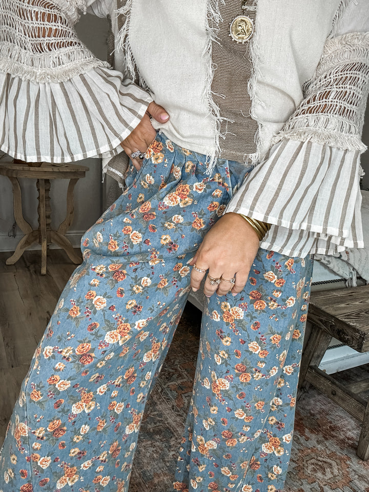 Faded Florals Wide Denim