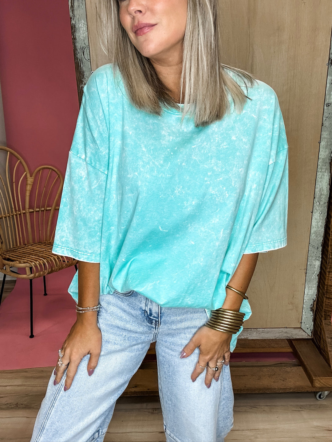 Acid Wash Boyfriend Tee - Mint DOORBUSTER