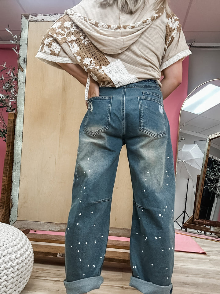 Paint Me A Picture Distressed Barrel Jeans