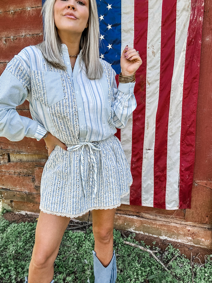 Keepsake Pinstripe Eyelet Lace Set