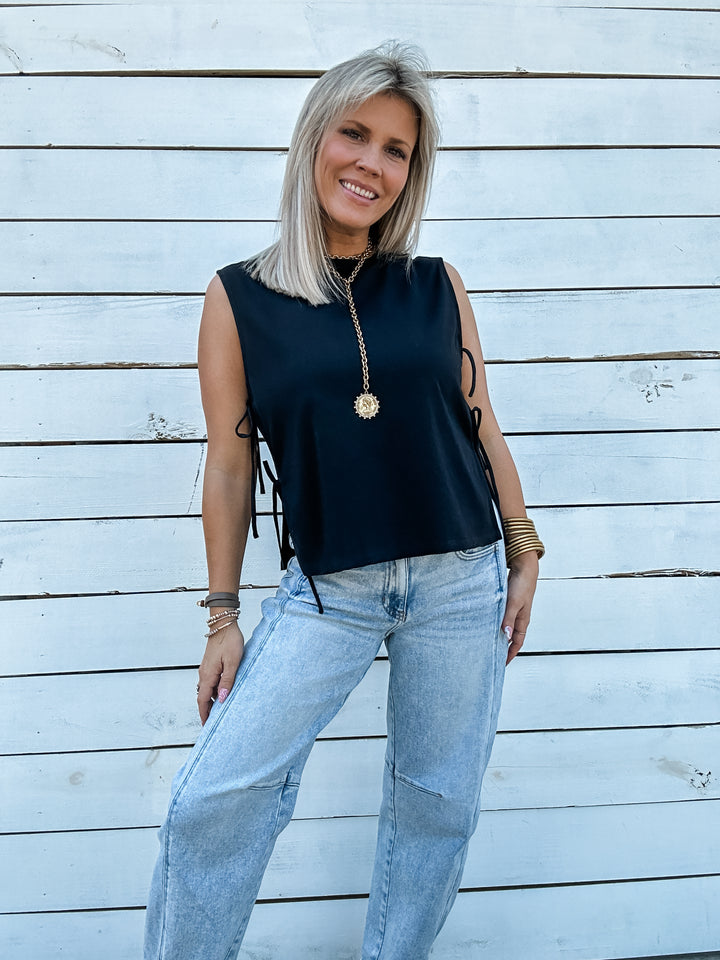 The Sweet Side Tank with Side Ties - Black