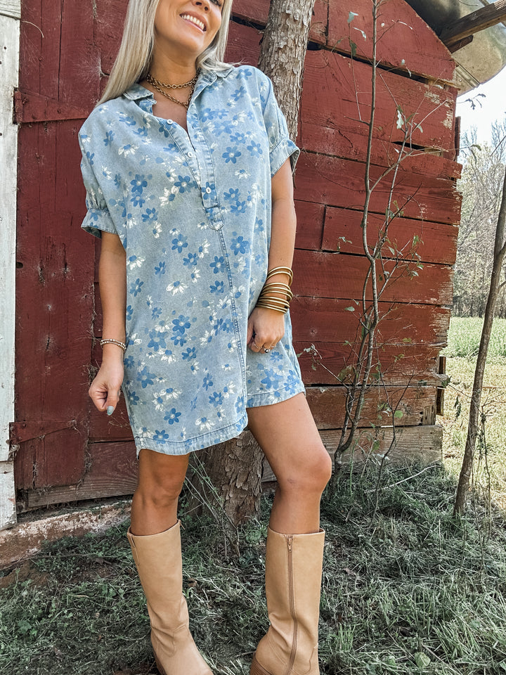 Boho Blue Denim Dress