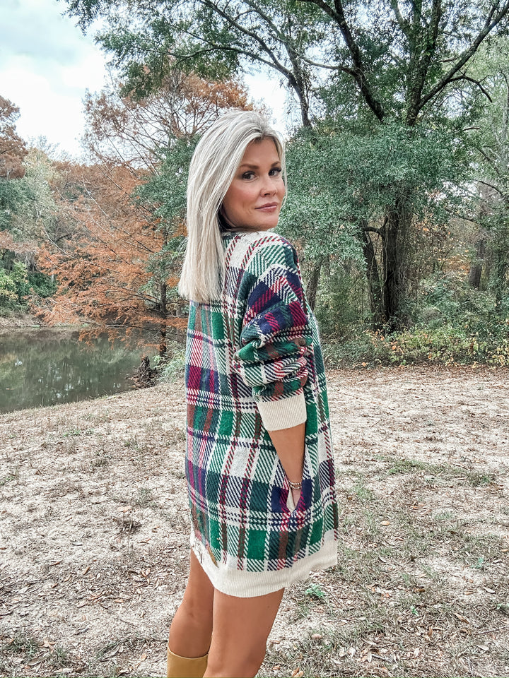 Warm Wishes Plaid Sweater Dress