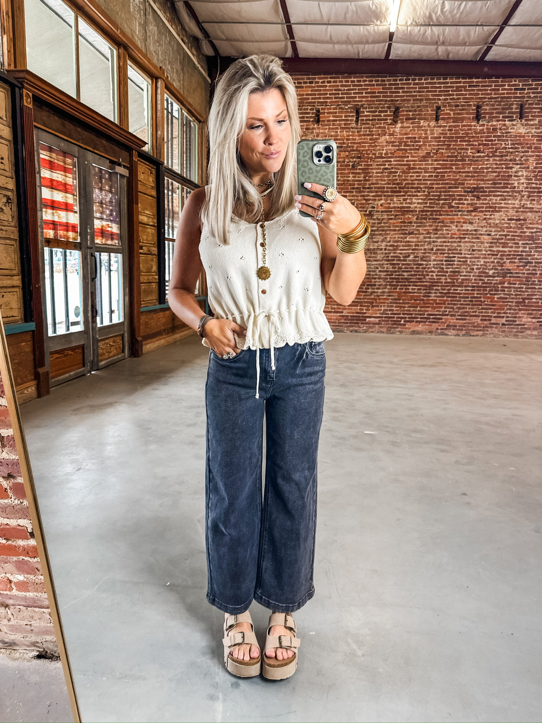 Bad Habit Washed Black Wide Crop Denim