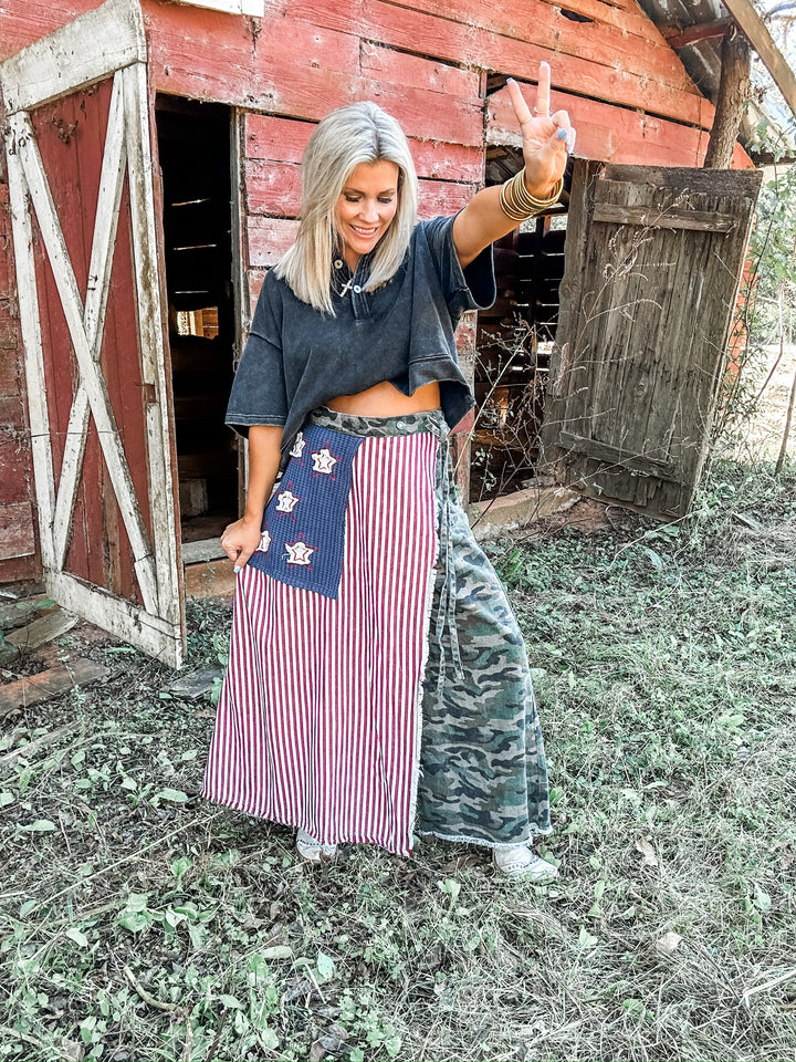 Free Spirit Black Mineral Washed Collared Top