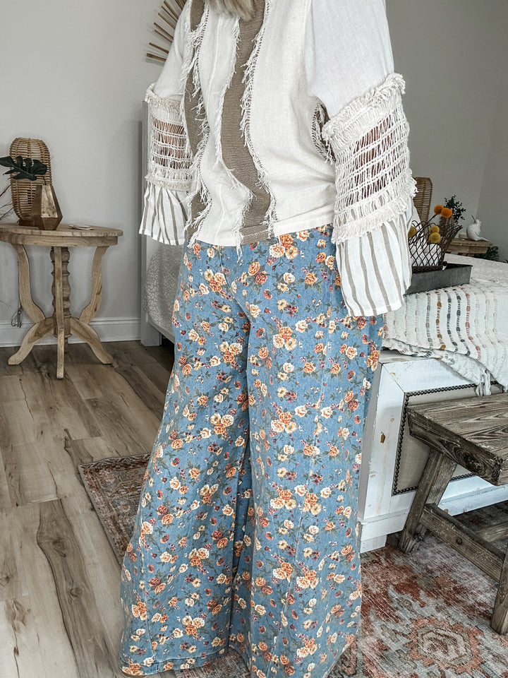 Faded Florals Wide Denim