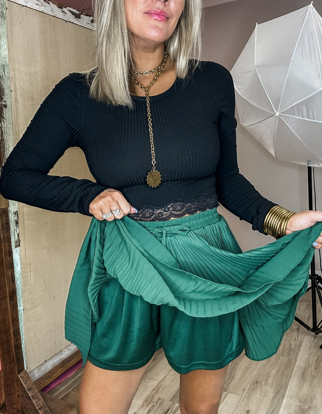 Follow Me Pleated Skort - Green DOORBUSTER