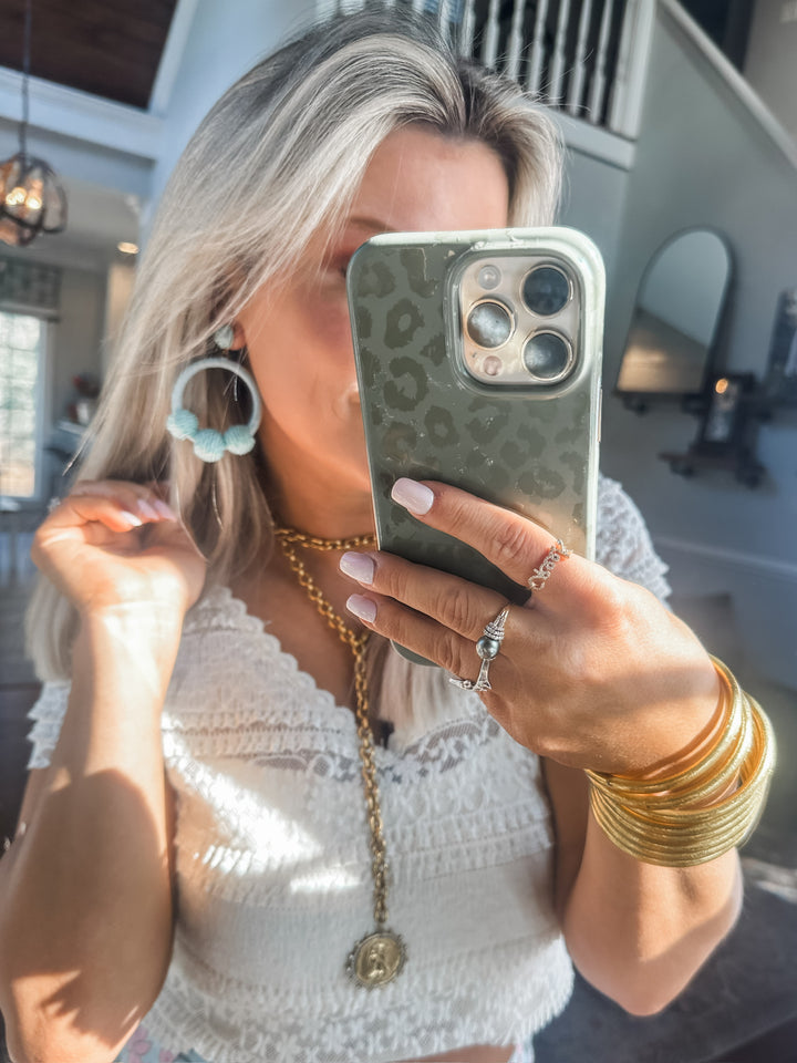 Raffia Wrapped Circle Earrings - Mint