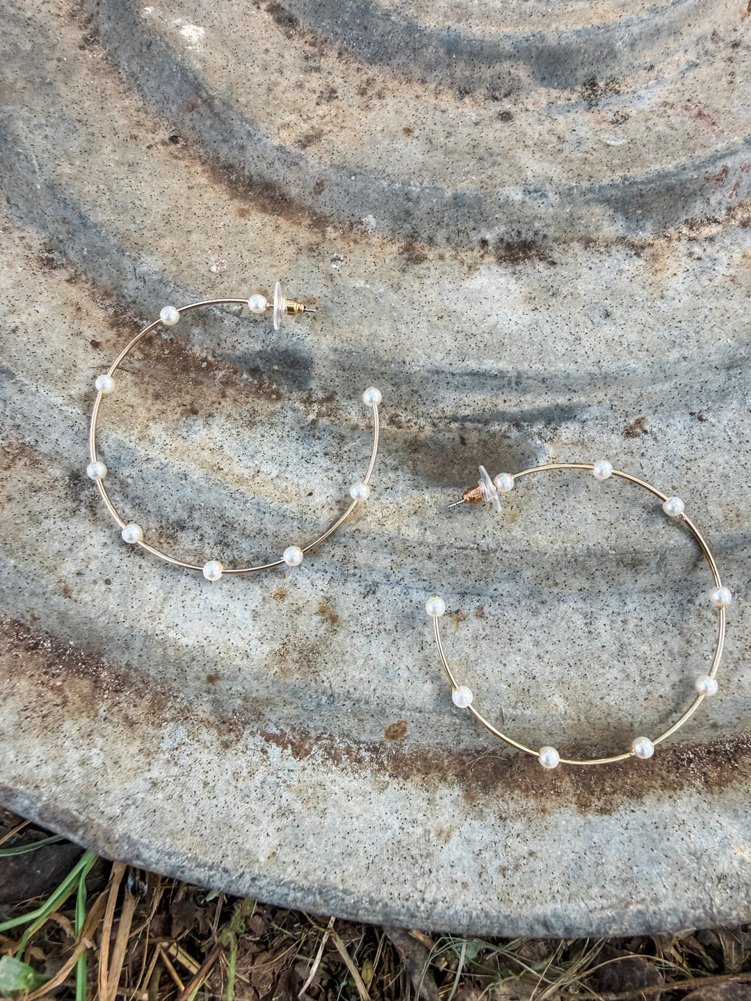 Gold and Pearl Hoop Earrings
