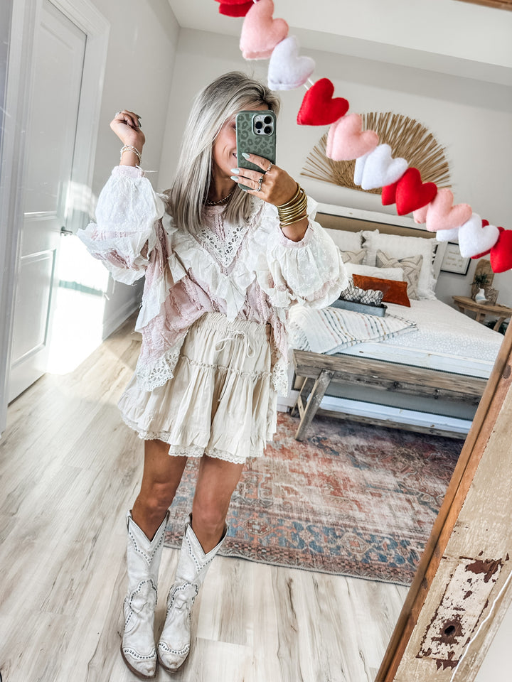 Statement Stitch Lace Top - Pink