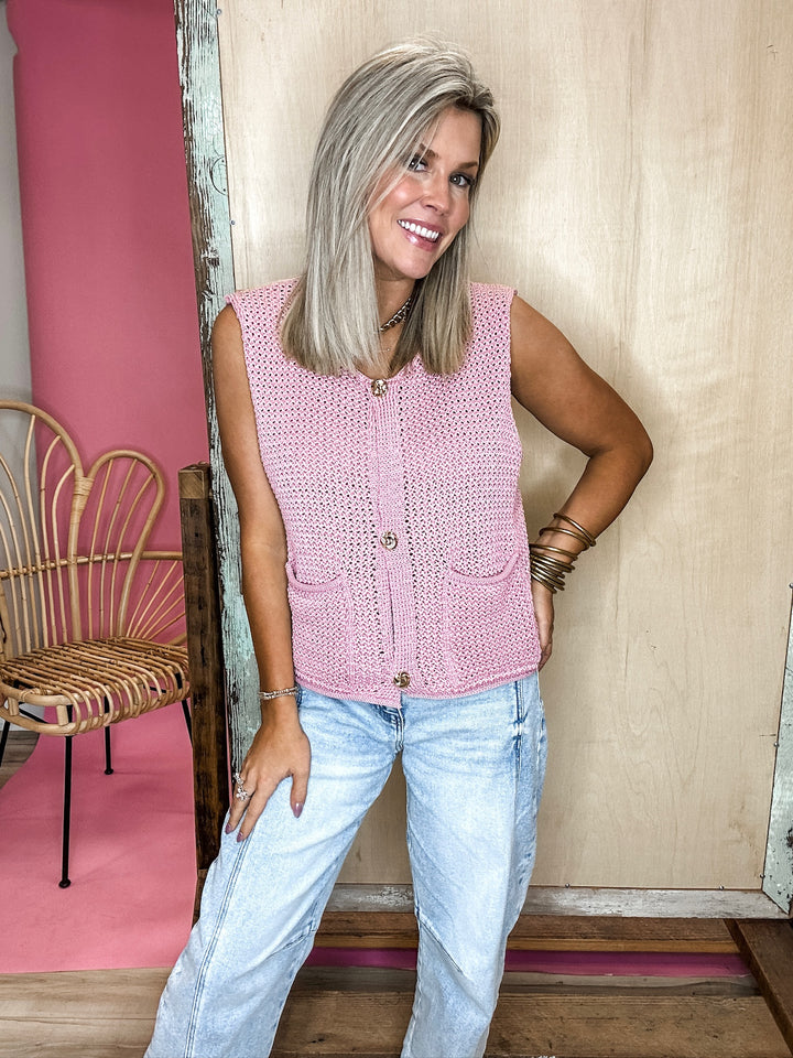 On the Bright Side Buttoned Sweater Vest - Mauve DOORBUSTER