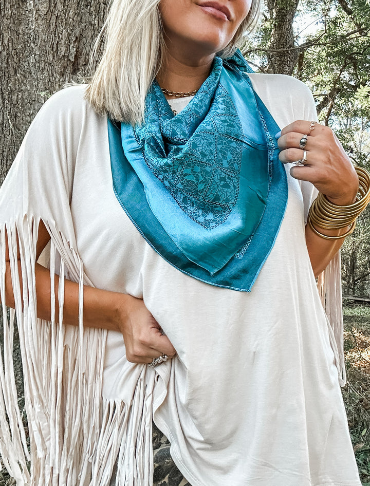 Teal Jacquard Wild Rag Scarf