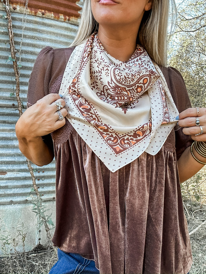 Tan/Brown Polka Dot & Paisley Wild Rag Scarf