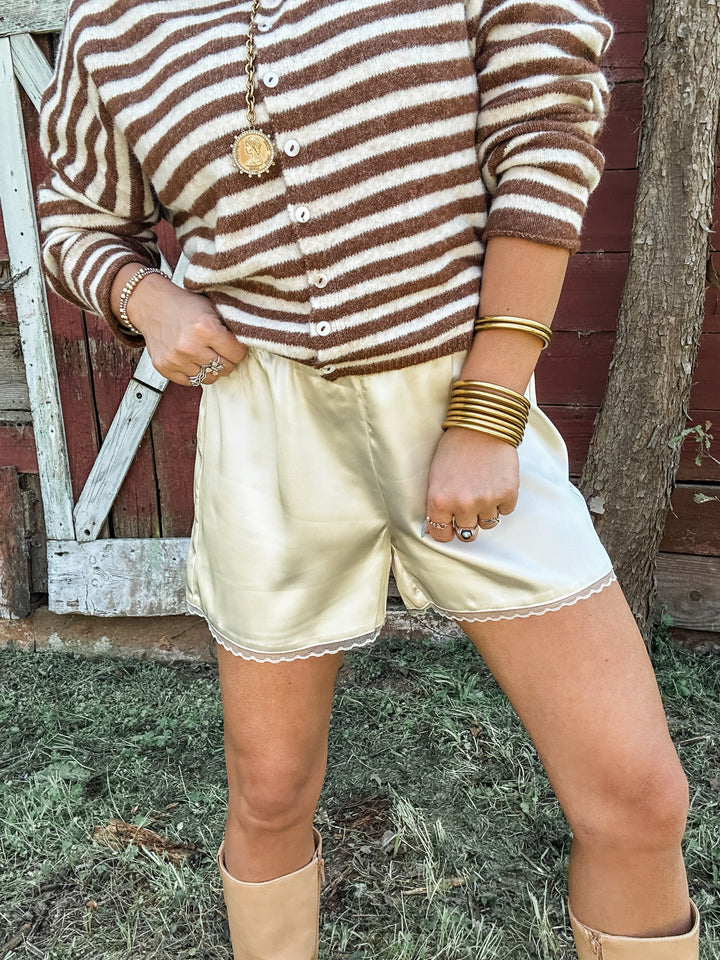 Lucky Lace Satin Shorts - Cream