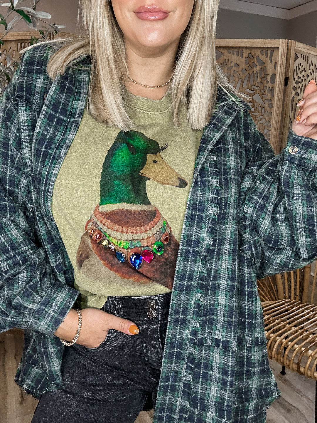Wild & Well Dressed Jeweled Collar Mallard Muscle Tee