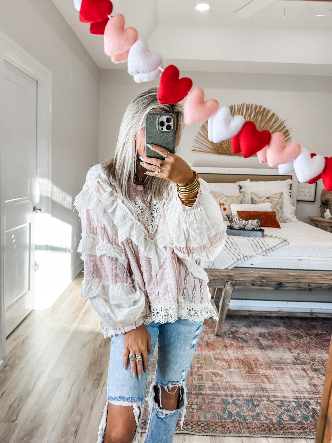 Statement Stitch Lace Top - Pink