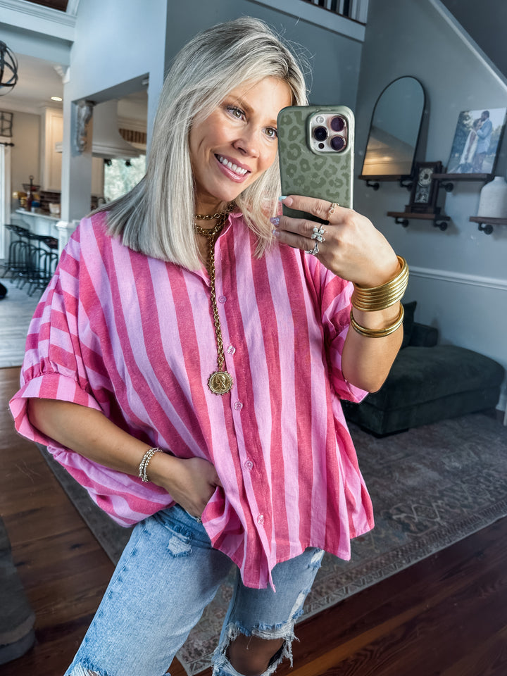 Love You More Striped Button Down Top