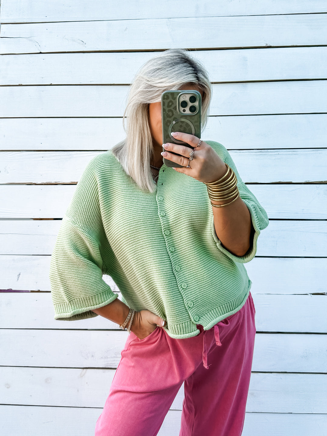 Only Good Vibes Cardigan - Green