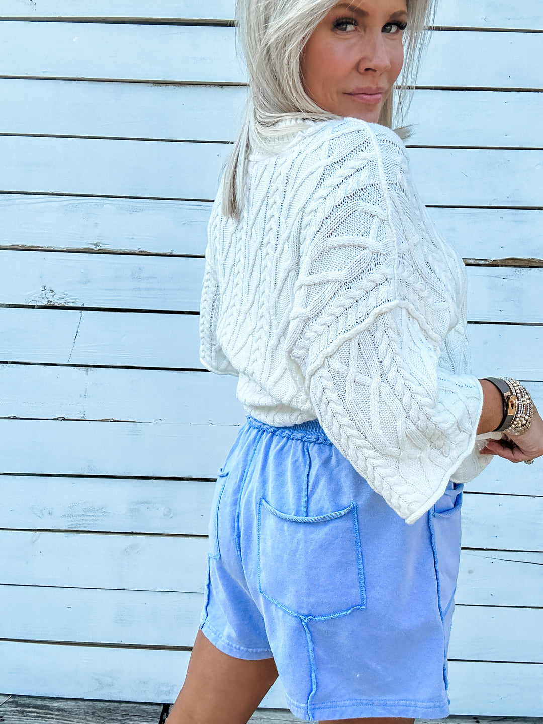Color Pop Chill Mineral Wash French Terry Shorts - Periwinkle